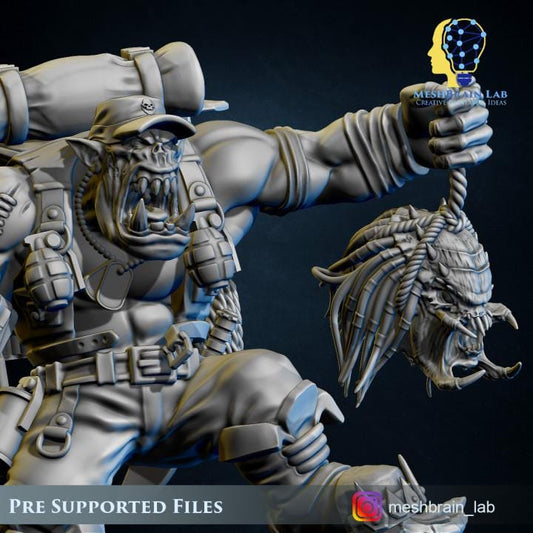 Ork Commando Boss | | Meshbrain Lab | Wargaming | Tabletop | Minifigure | 28mm scale | 32mm scale | Grimdark compatible