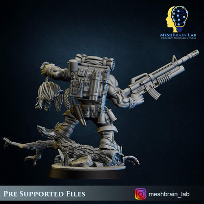 Ork Commando Boss | | Meshbrain Lab | Wargaming | Tabletop | Minifigure | 28mm scale | 32mm scale | Grimdark compatible