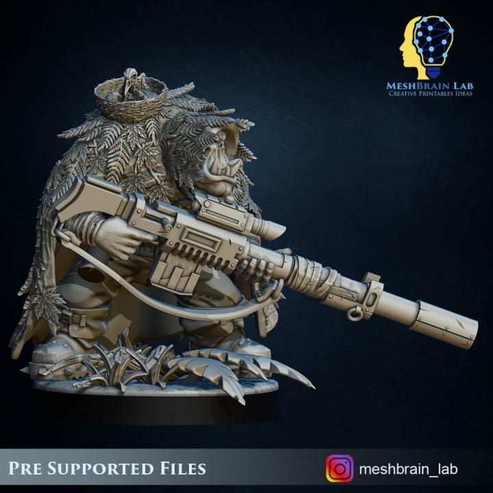 Ork Commando Sniper | Meshbrain Lab | Wargaming | Tabletop | Minifigure | 28mm scale | 32mm scale | Grimdark compatible