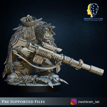 Ork Commando Sniper | Meshbrain Lab | Wargaming | Tabletop | Minifigure | 28mm scale | 32mm scale | Grimdark compatible
