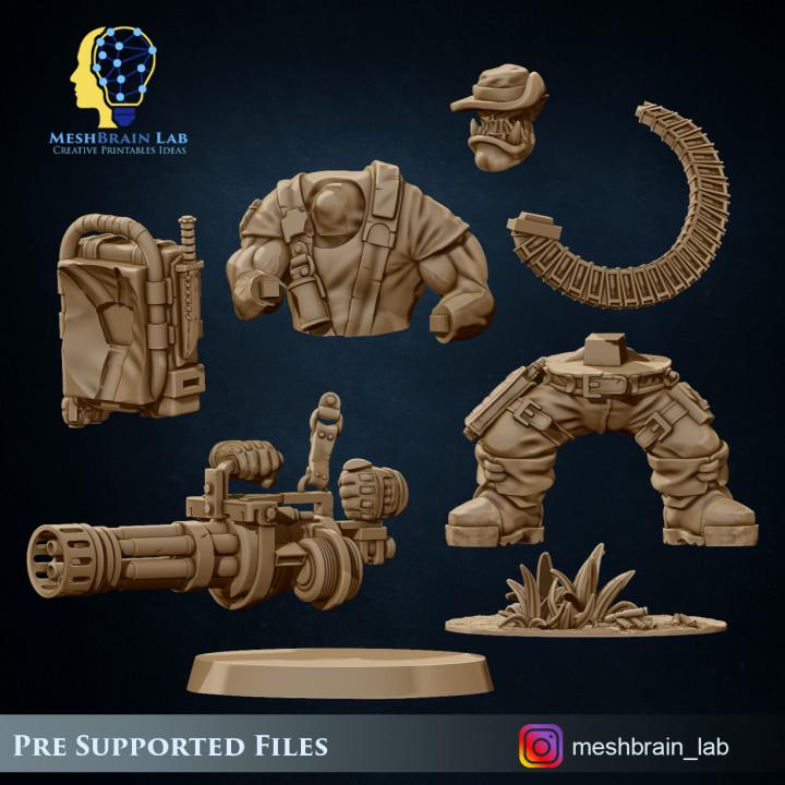 Ork Commando With Minigun | Meshbrain Lab | Wargaming | Tabletop | Minifigure | 28mm scale | 32mm scale | Grimdark compatible
