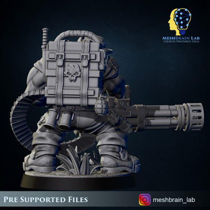 Ork Commando With Minigun | Meshbrain Lab | Wargaming | Tabletop | Minifigure | 28mm scale | 32mm scale | Grimdark compatible