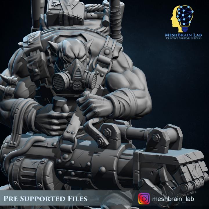 Ork Commando Zapper | Meshbrain Lab | Wargaming | Tabletop | Minifigure | 28mm scale | 32mm scale | Grimdark compatible