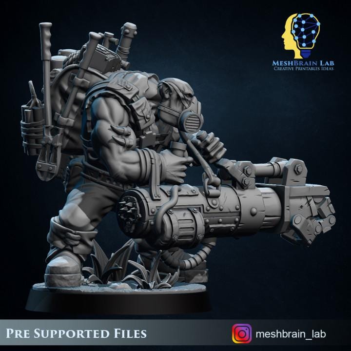 Ork Commando Zapper | Meshbrain Lab | Wargaming | Tabletop | Minifigure | 28mm scale | 32mm scale | Grimdark compatible