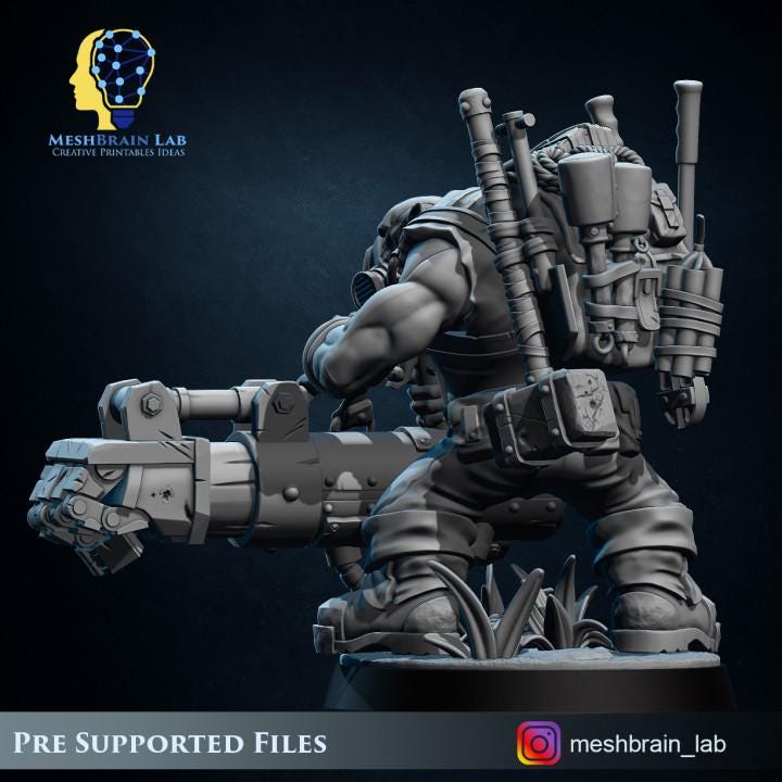 Ork Commando Zapper | Meshbrain Lab | Wargaming | Tabletop | Minifigure | 28mm scale | 32mm scale | Grimdark compatible