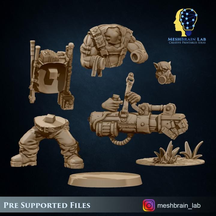 Ork Commando Zapper | Meshbrain Lab | Wargaming | Tabletop | Minifigure | 28mm scale | 32mm scale | Grimdark compatible