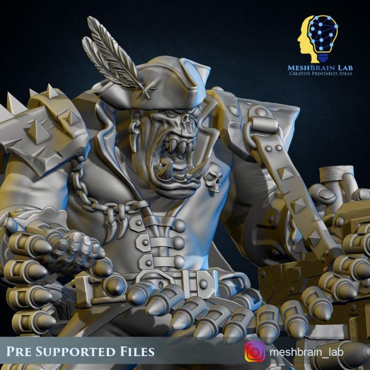 Pirate Ork with Big Bada Boom weapon | Wargaming | Tabletop | 3D printed miniature | OPR compatible