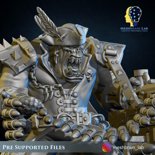 Pirate Ork with Big Bada Boom weapon | Wargaming | Tabletop | 3D printed miniature | OPR compatible