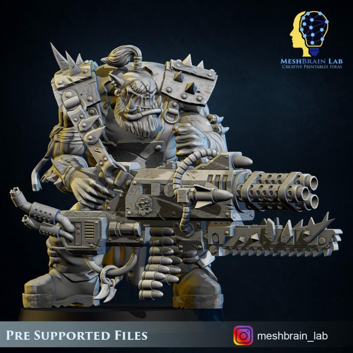 Pirate Ork with Big Bada Boom weapon | Wargaming | Tabletop | 3D printed miniature | OPR compatible