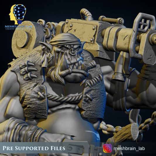 Pirate Ork Harpooner | Meshbrain Lab | Wargaming | Tabletop | Minifigure | 28mm scale | 32mm scale | Grimdark compatible