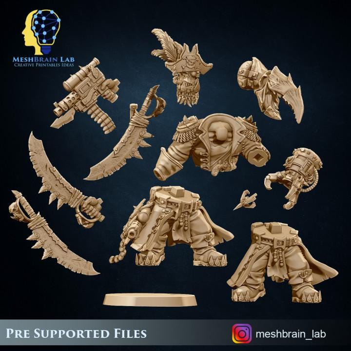 Pirate Ork Warboss | Meshbrain Lab |Tabletop | Minifigure | Wargaming | Tabletop | 28mm scale | 32mm scale | Grimdark compatible