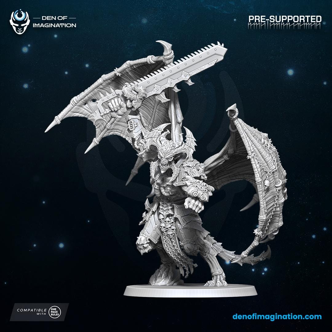 Chaos - Gladiator Demon Lord | Den of Imagination | Minifigure | Wargaming | Tabletop | Grimdark compatible | One Page Rules compatible