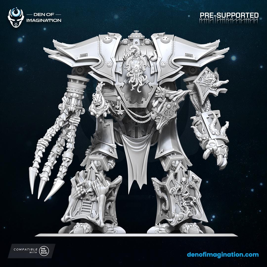 Chaos - Infernal Mech | Den of Imagination | Minifigure | Wargaming | Tabletop | Grimdark compatible | One Page Rules compatible
