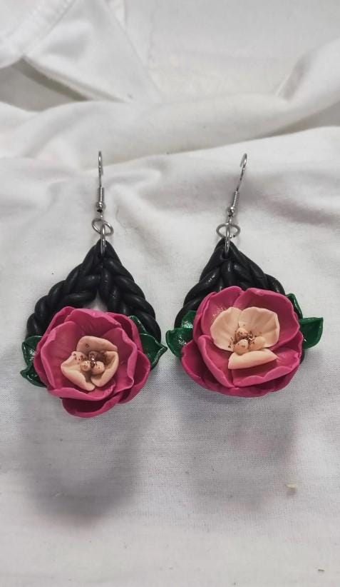 Handmade polymer Rose earrings
