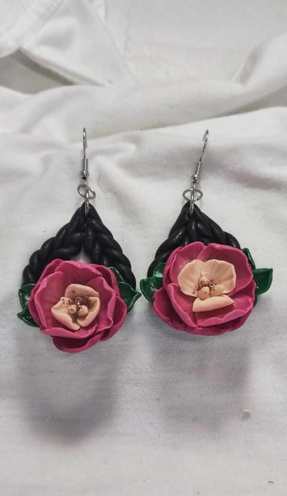 Handmade polymer Rose earrings