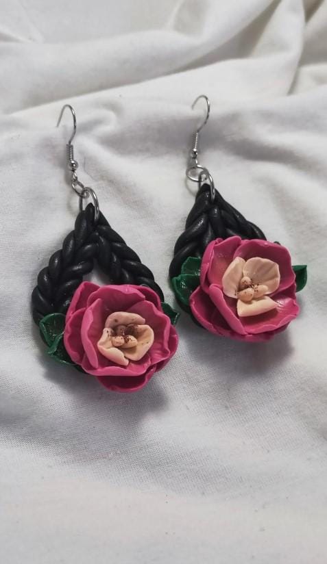 Handmade polymer Rose earrings