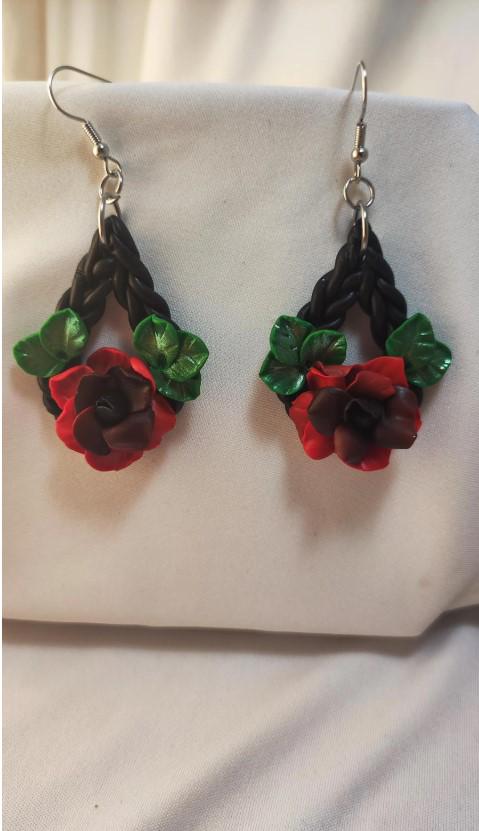 Handcrafted Polymer Clay Red Rose earrings