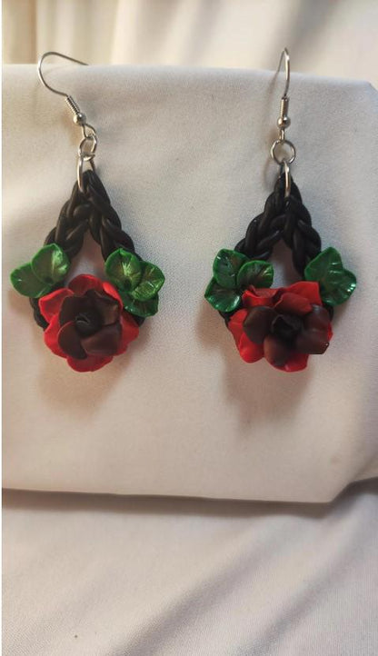 Handcrafted Polymer Clay Red Rose earrings