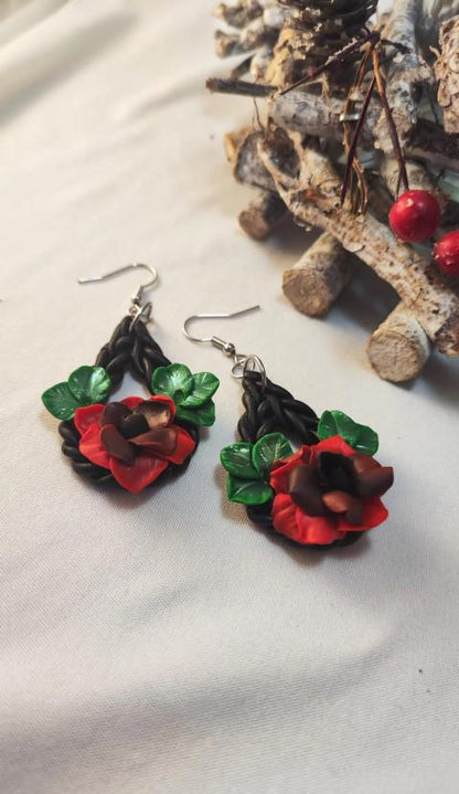 Handcrafted Polymer Clay Red Rose earrings