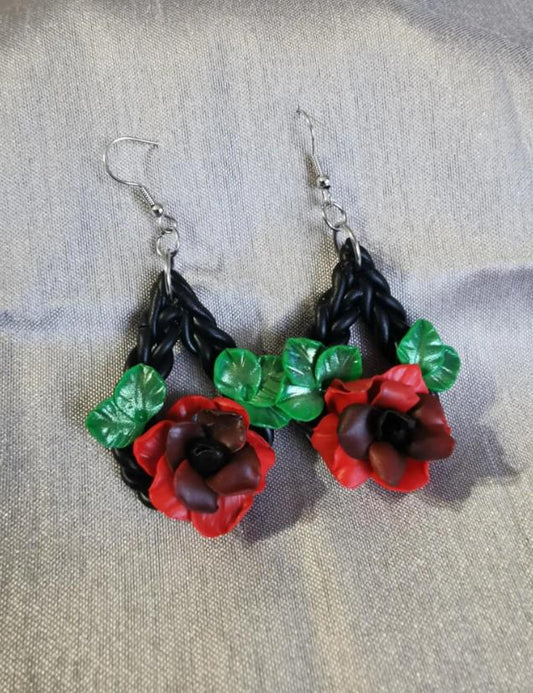 Handcrafted Polymer Clay Red Rose earrings