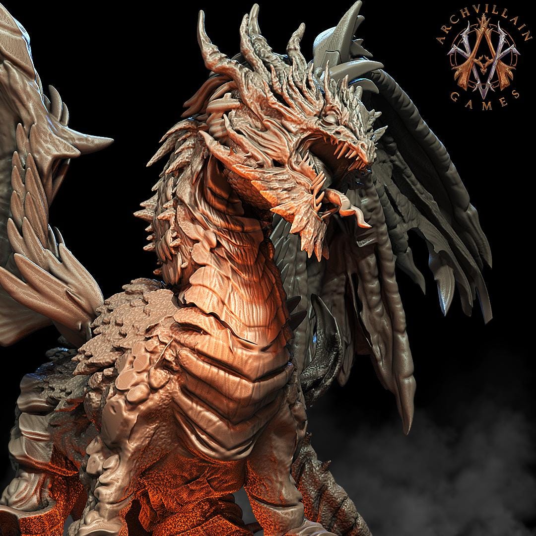 Archvillain Games : Lava Dragon | Tabletop Games 28 - 32 mm | Dungeons and Dragons | D&D | RPG | One Page Rules compatible