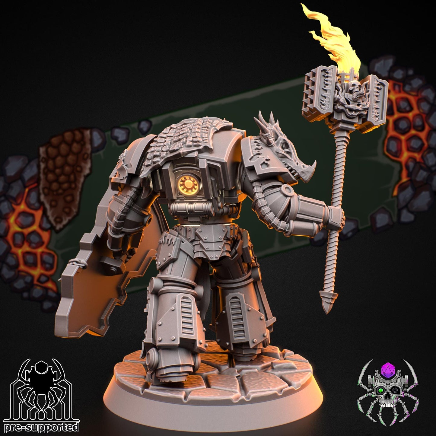 Flame Lizards Heavy Armor Prelate | EightLegsMiniatures | 3D printed miniatures | Wargaming | Tabletop | Minifigure | Grimdark compatible