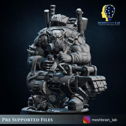 Ork Commando Zapper | Meshbrain Lab | Wargaming | Tabletop | Minifigure | 28mm scale | 32mm scale | Grimdark compatible