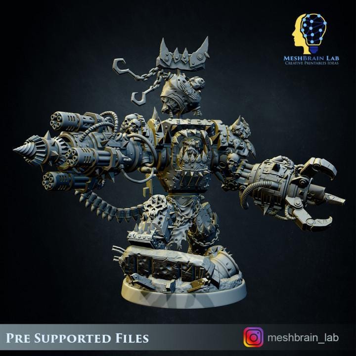 Ork Warlord Gutkan Bonesmasha | Meshbrain Lab | Wargaming | Tabletop | Minifigure | 28mm scale | 32mm scale | Grimdark compatible