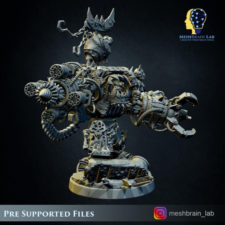 Ork Warlord Gutkan Bonesmasha | Meshbrain Lab | Wargaming | Tabletop | Minifigure | 28mm scale | 32mm scale | Grimdark compatible