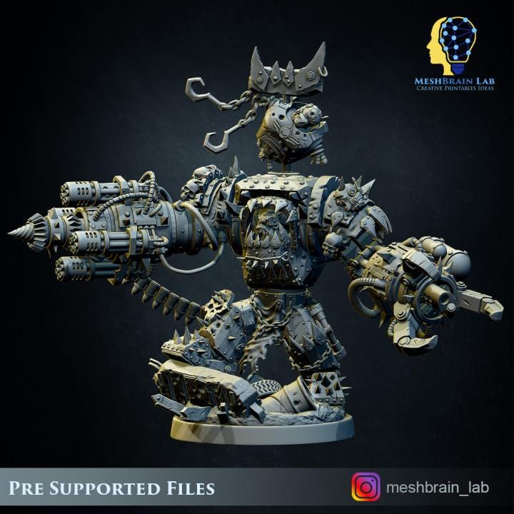 Ork Warlord Gutkan Bonesmasha | Meshbrain Lab | Wargaming | Tabletop | Minifigure | 28mm scale | 32mm scale | Grimdark compatible