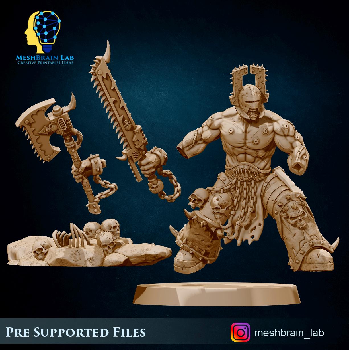 Chaos Berzerker Champion | Wargaming | Tabletop | 3D printed miniature | OPR compatible