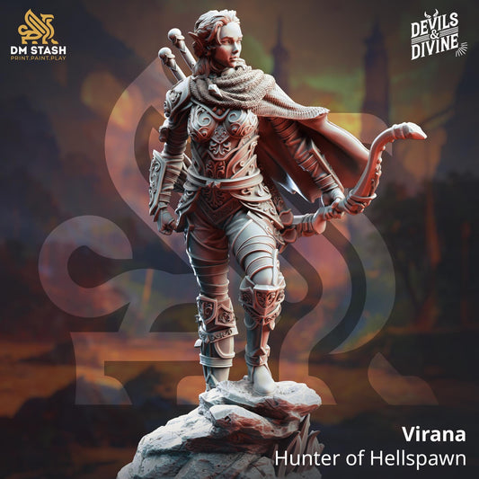 Elf Hellspawn Hunter Ranger - Virana | 3D printed miniature | Tabletop Games | Dungeons and Dragons | Wargaming