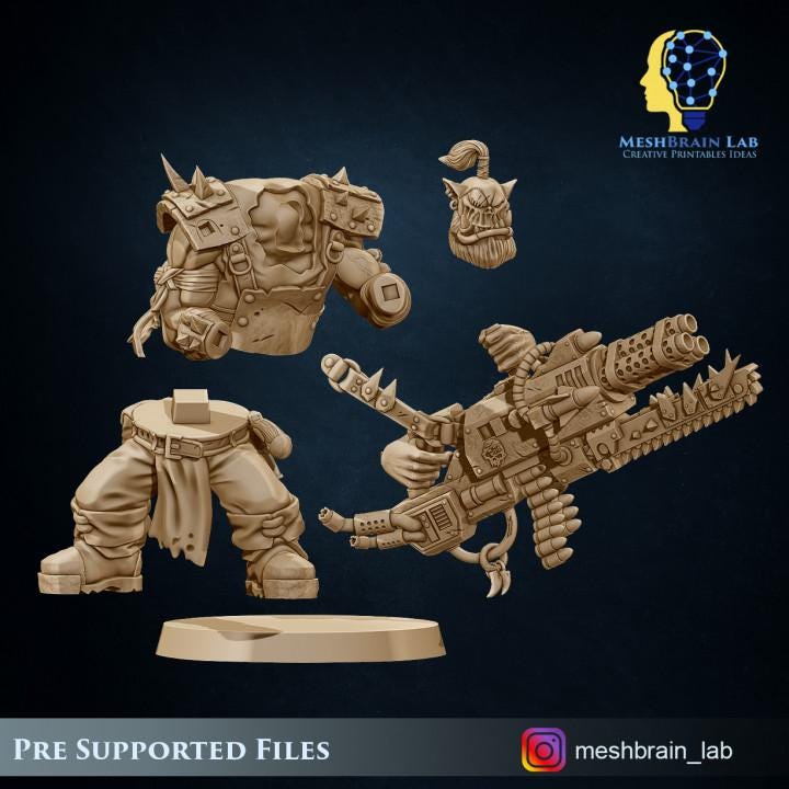 Pirate Ork with Big Bada Boom weapon | Wargaming | Tabletop | 3D printed miniature | OPR compatible