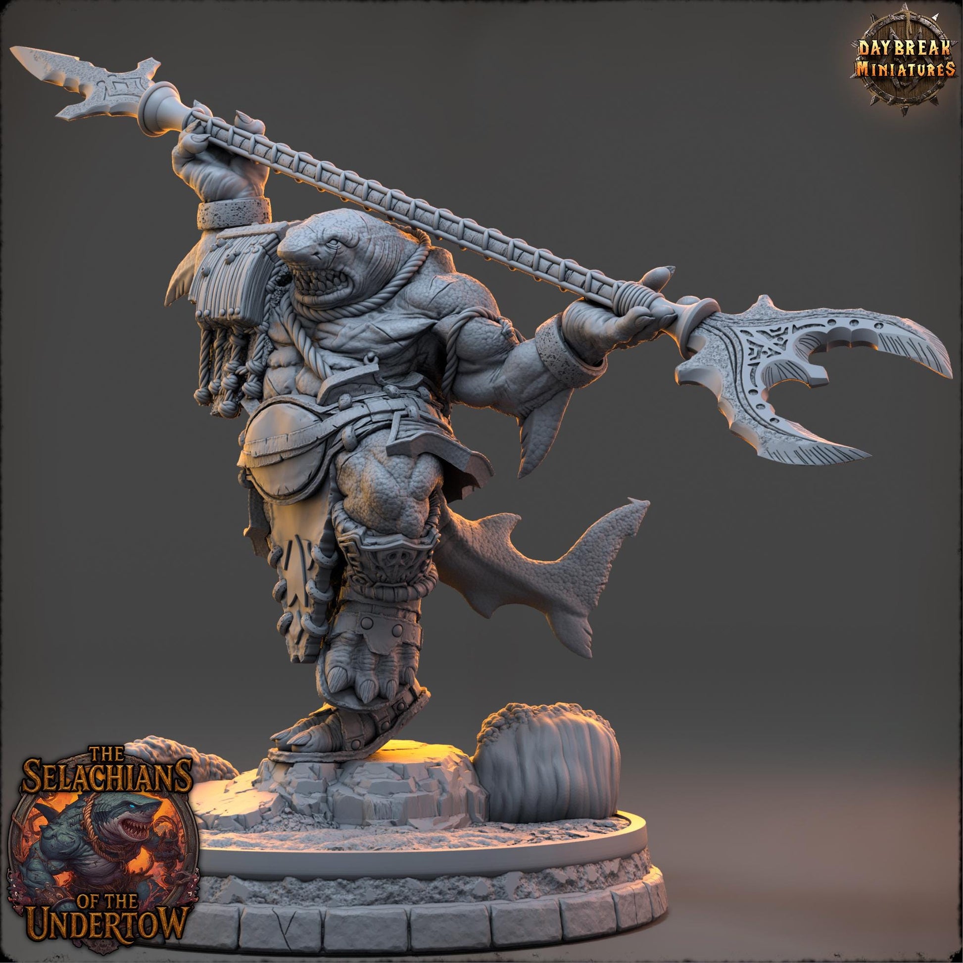 Sharkfolks - Thressik of the Deep | Daybreak Miniatures | 3D printed miniature | Tabletop Games | Dungeons and Dragons | Wargaming | D&D