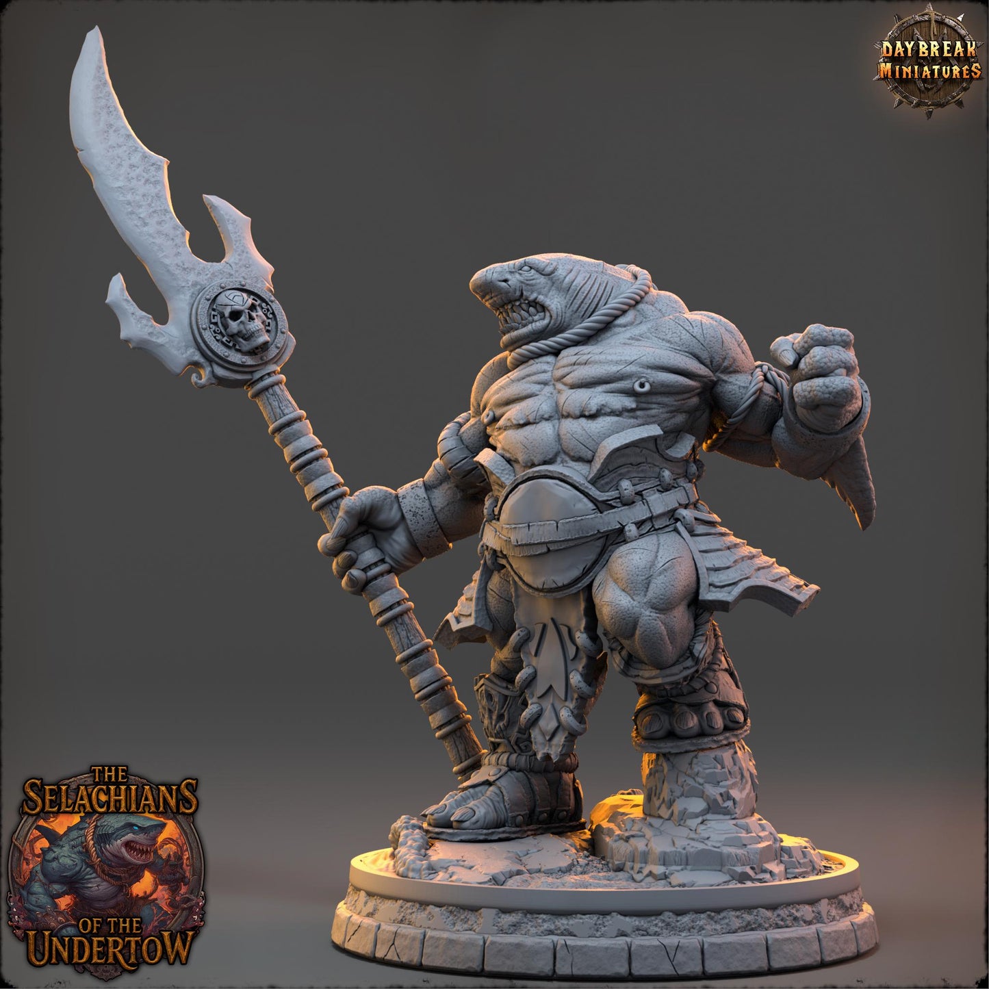 Sharkfolks - Urran Shellpiercer | Daybreak Miniatures | 3D printed miniature | Tabletop Games | Dungeons and Dragons | Wargaming | D&D