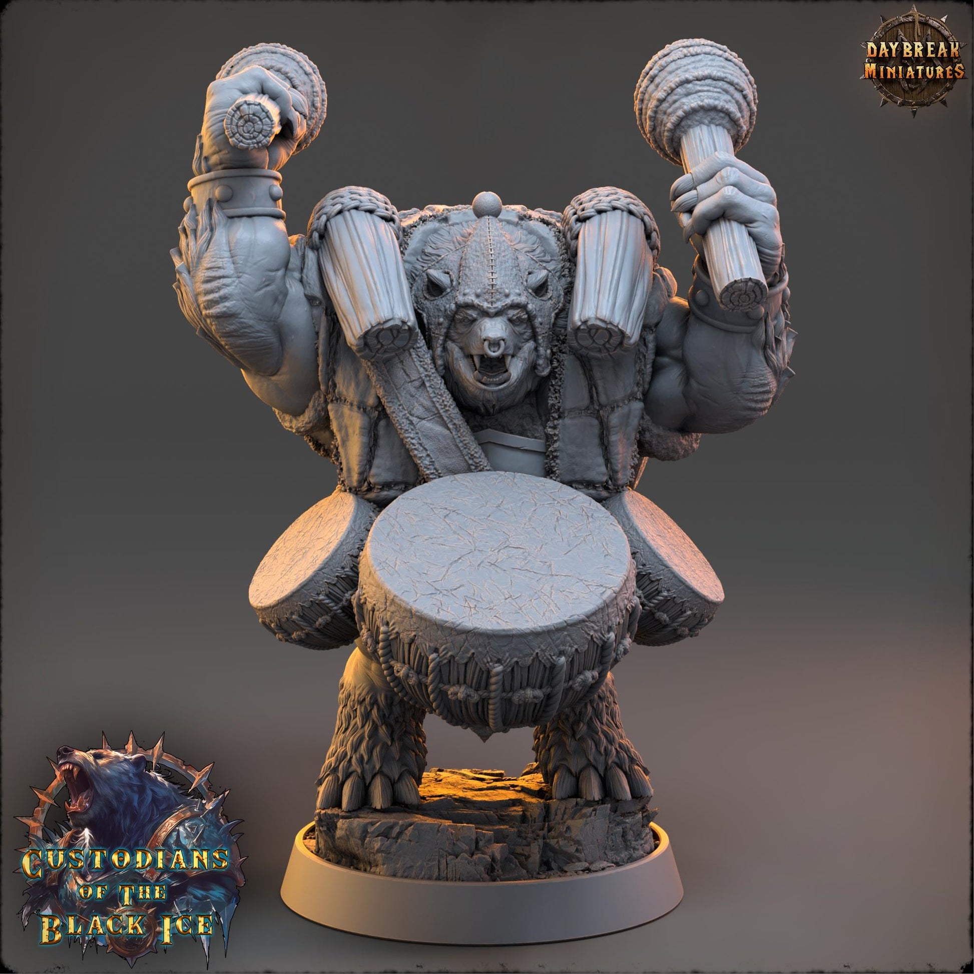 Bearfolk Drummer- Beatmaster Grynn | Daybreak Miniatures | 3D printed miniature | Tabletop Games | Dungeons and Dragons | Wargaming | D&D