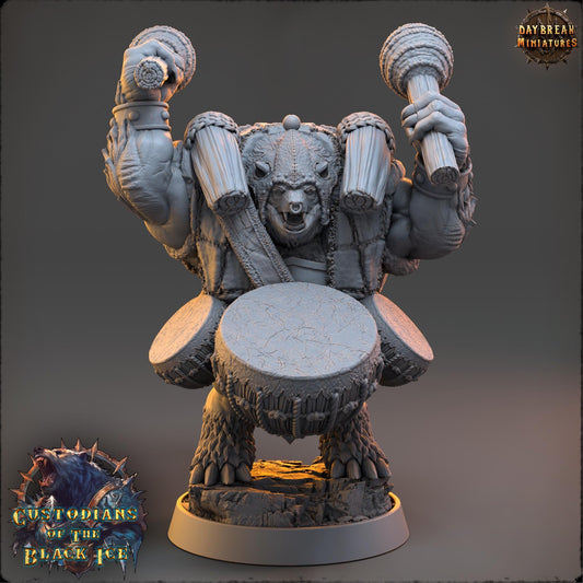 Bearfolk Drummer- Beatmaster Grynn | Daybreak Miniatures | 3D printed miniature | Tabletop Games | Dungeons and Dragons | Wargaming | D&D