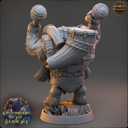 Bearfolk Drummer- Beatmaster Grynn | Daybreak Miniatures | 3D printed miniature | Tabletop Games | Dungeons and Dragons | Wargaming | D&D
