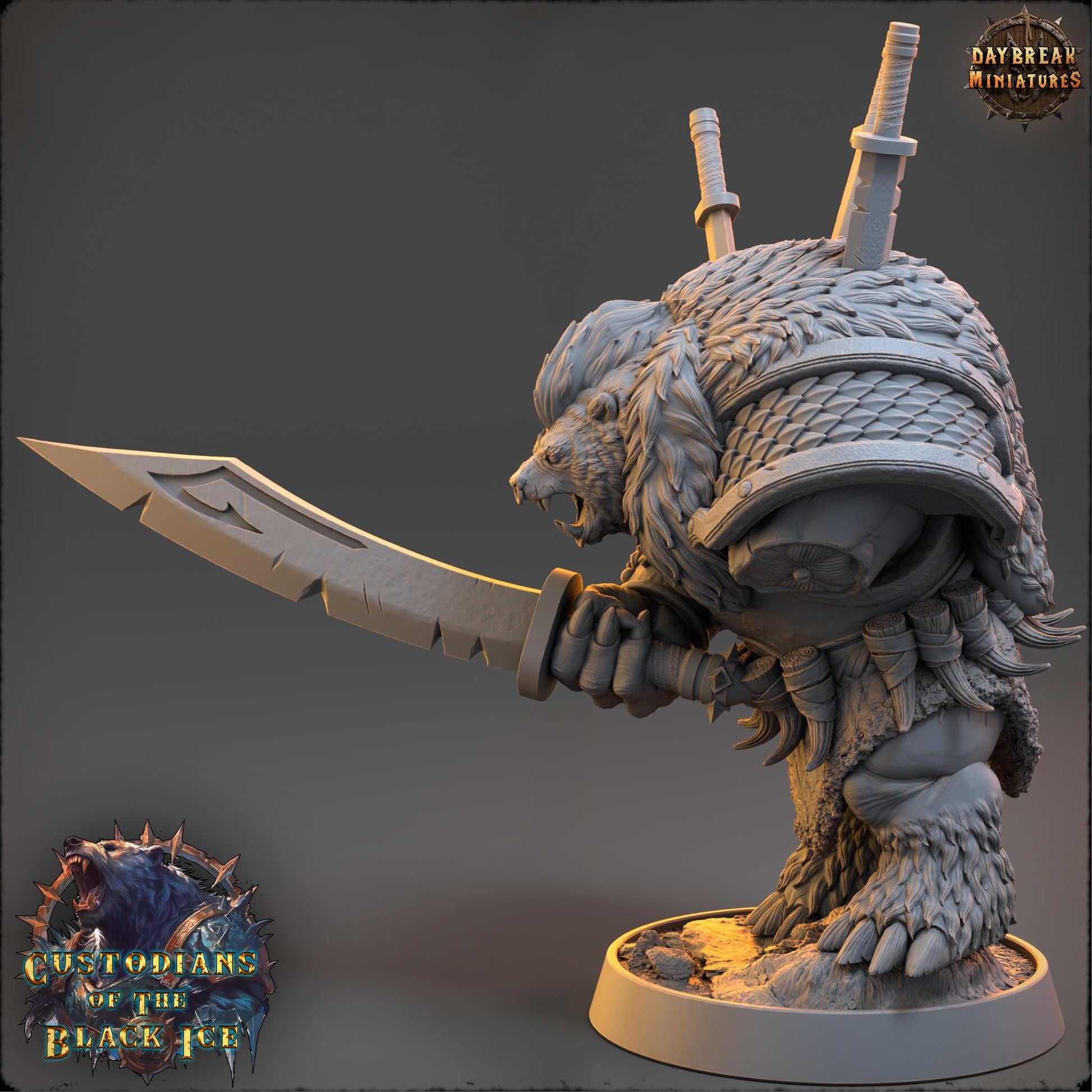 Bearfolk Fighter - Edge Gallard | Daybreak Miniatures | 3D printed miniature | Tabletop Games | Dungeons and Dragons | Wargaming | D&D