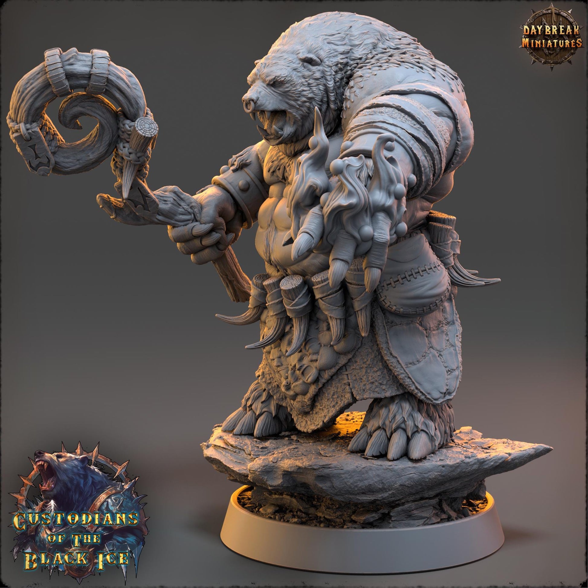 Bearfolk Fighter - Ezekiel Swirl | Daybreak Miniatures | 3D printed miniature | Tabletop Games | Dungeons and Dragons | Wargaming | D&D