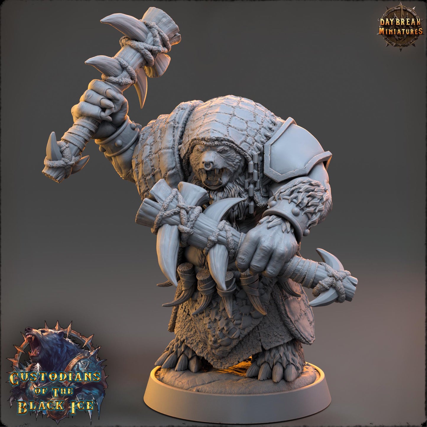 Bearfolk Fighter - Fangs Magath | Daybreak Miniatures | 3D printed miniature | Tabletop Games | Dungeons and Dragons | Wargaming | D&D