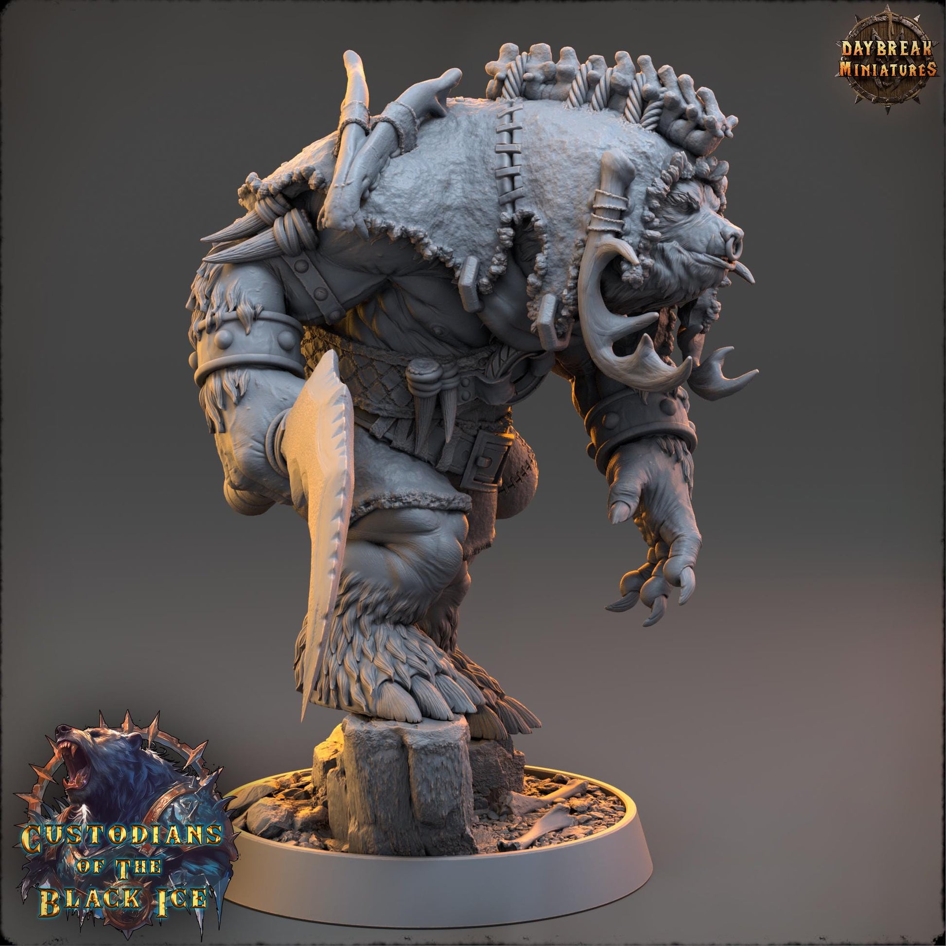 Bearfolk Fighter - Gutter Klusk | Daybreak Miniatures | 3D printed miniature | Tabletop Games | Dungeons and Dragons | Wargaming | D&D