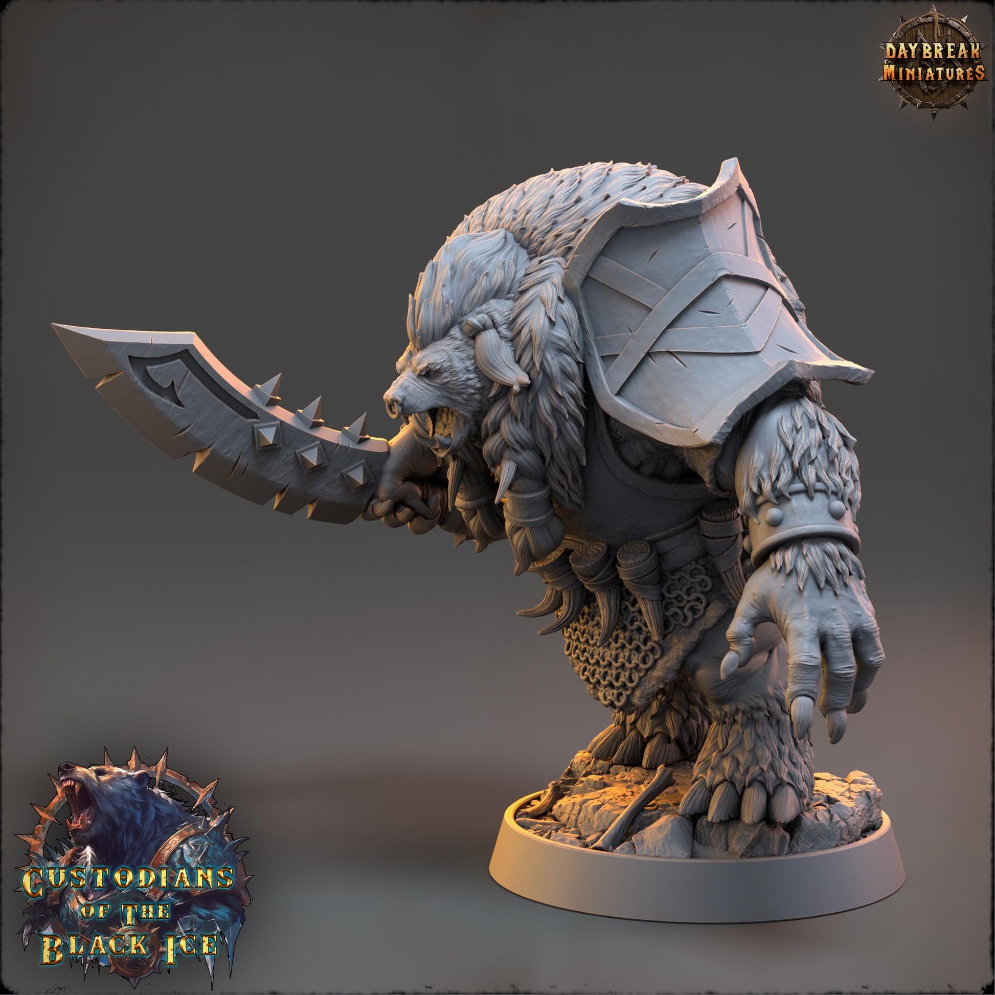 Bearfolk Fighter - Severer Gautz | Daybreak Miniatures | 3D printed miniature | Tabletop Games | Dungeons and Dragons | Wargaming | D&D