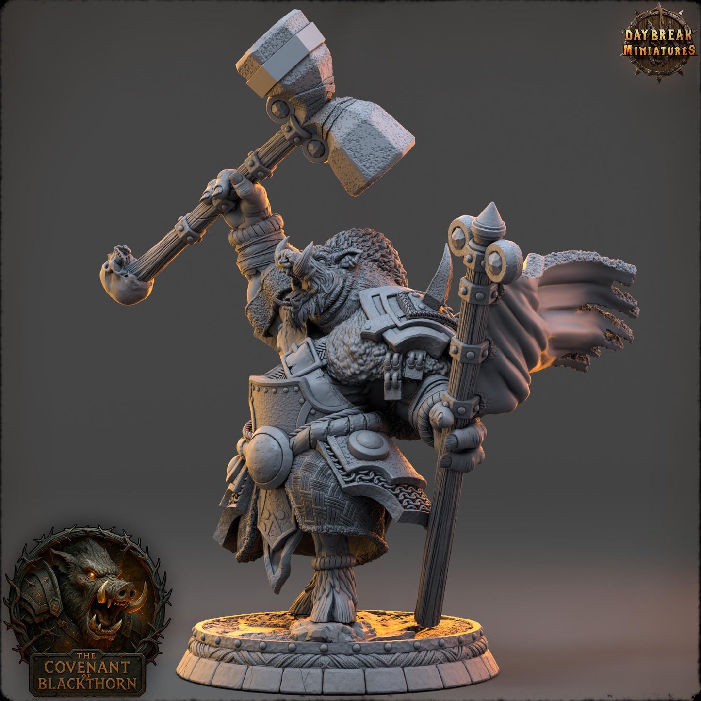 Boar Man Fighter Miniature: 32mm D&D Resin Model, Daybreak Miniatures