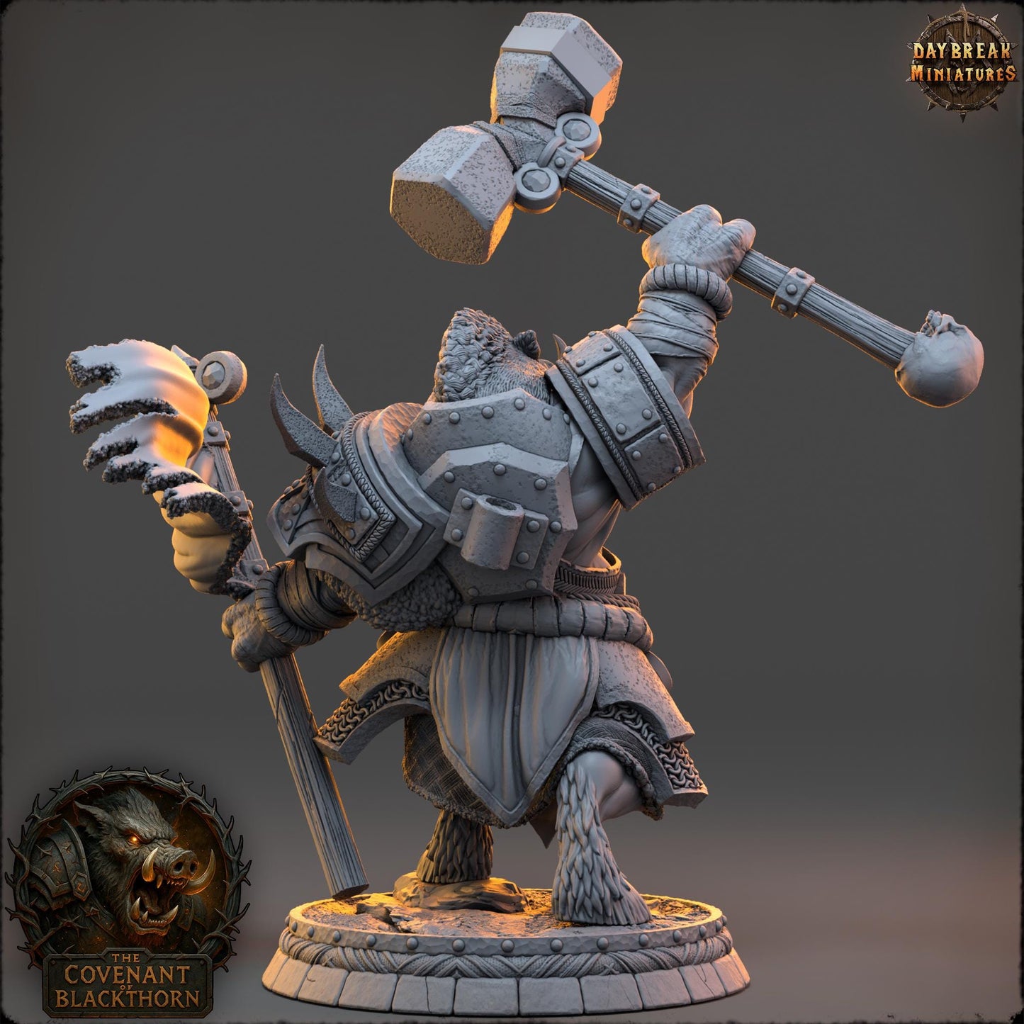 Boar Man Fighter Miniature: 32mm D&D Resin Model, Daybreak Miniatures