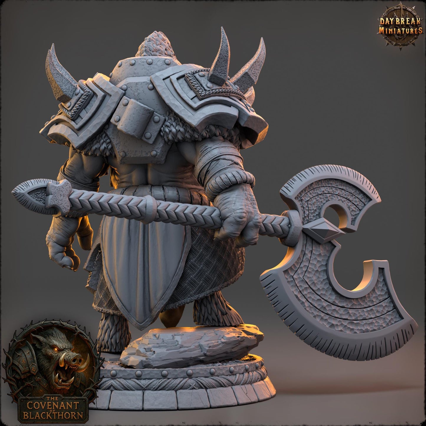 Boar Man Fighter Miniature: Skrenn Blacktusk, D&D Tabletop Gaming