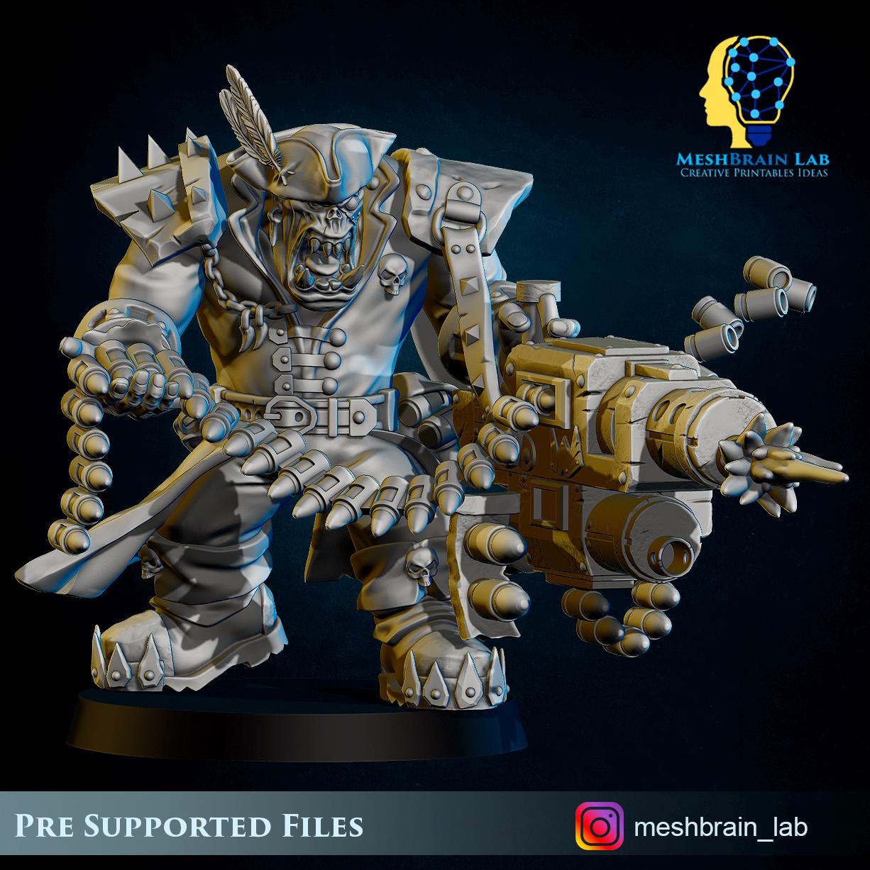 Pirate Ork with Big Bada Boom weapon nr1 | Wargaming | Tabletop | 3D printed miniature | OPR compatible