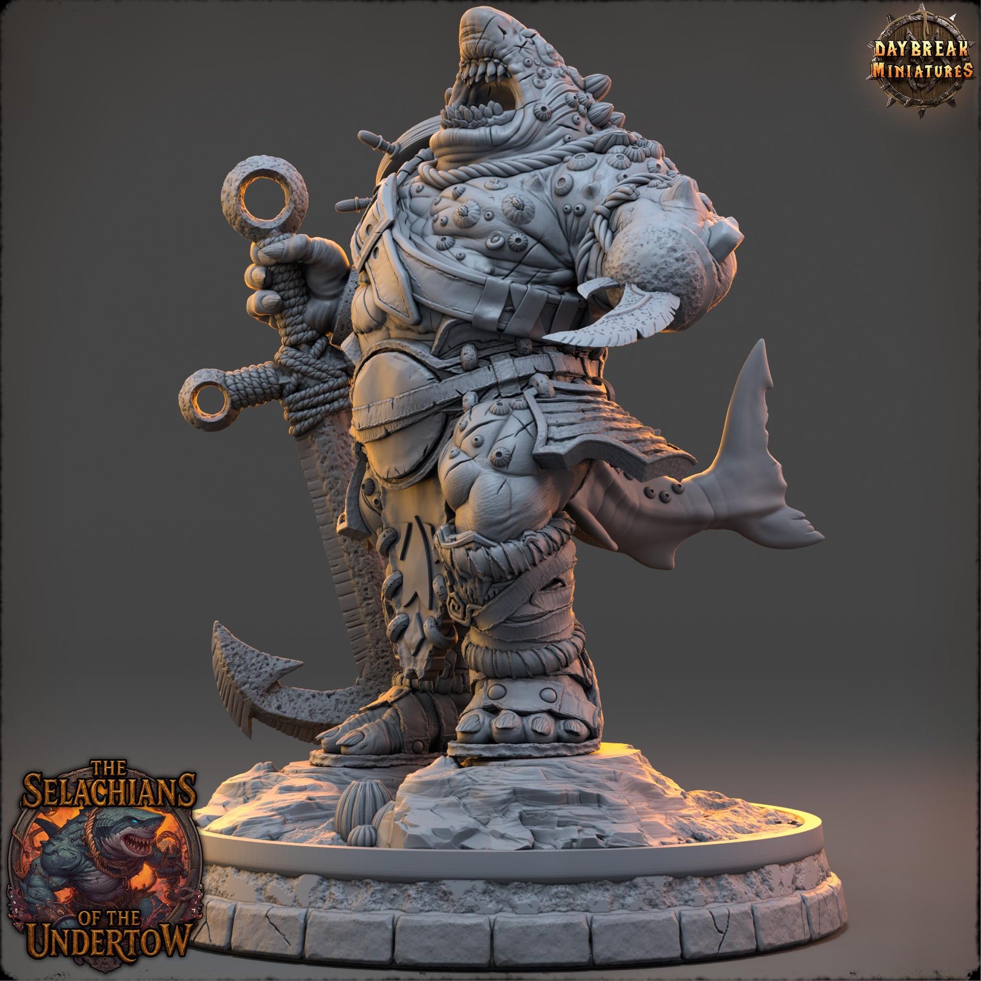 Sharkfolks - Granneth Wave-Eater | Daybreak Miniatures | 3D printed miniature | Tabletop Games | Dungeons and Dragons | Wargaming | D&D