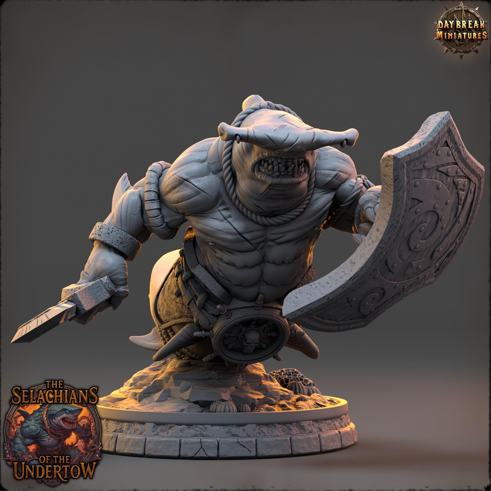 Sharkfolks - Veshraak Onefin | Daybreak Miniatures | 3D printed miniature | Tabletop Games | Dungeons and Dragons | Wargaming | D&D