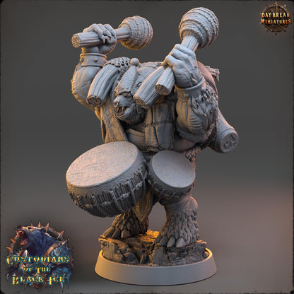 Bearfolk Drummer- Beatmaster Grynn | Daybreak Miniatures | 3D printed miniature | Tabletop Games | Dungeons and Dragons | Wargaming | D&D